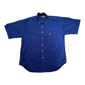 Disney Originals Blue Button-Down Shirt w/ Mickey Mouse Embroidery M Dress Shirt